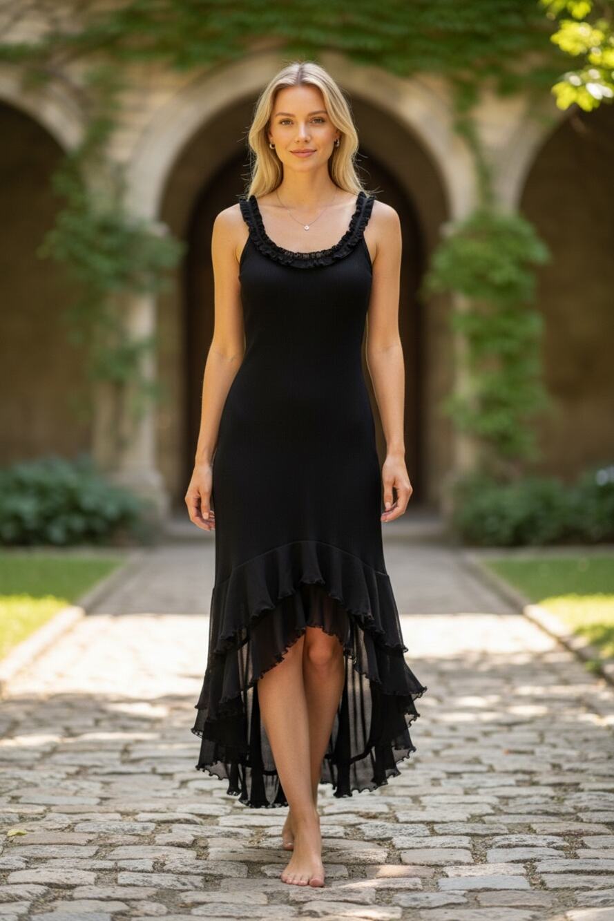 Vintage Dress Size 6 Classic Black Ruffle So Flattering Made in France